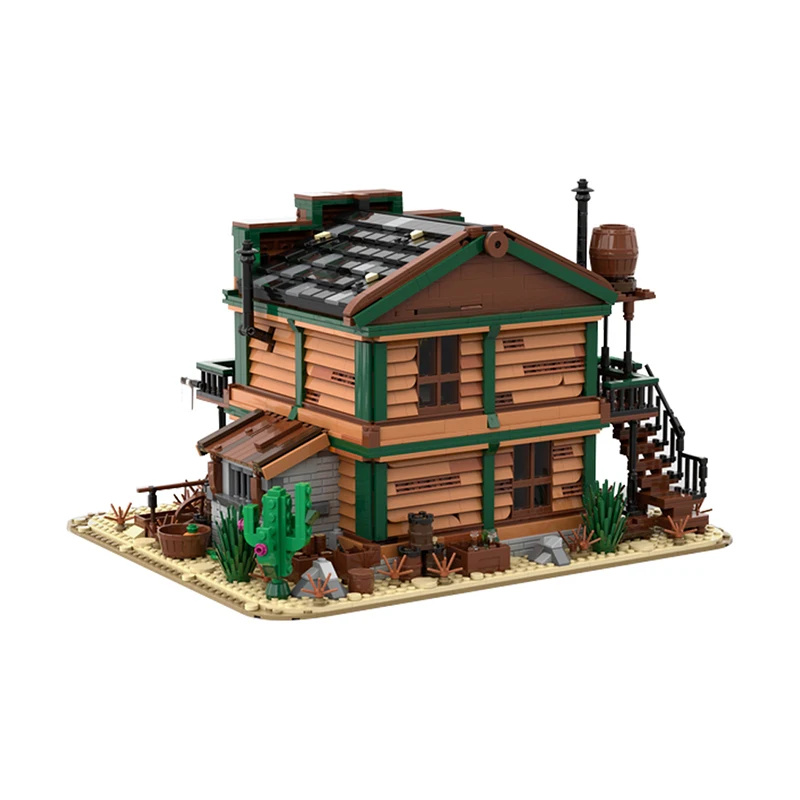 MOC Haus Gebäude Sheriff's Office Wild West Modell Baustein Set Anime Serie Wohnung Stich Ziegel Spielzeug DIY Kinder Geschenk