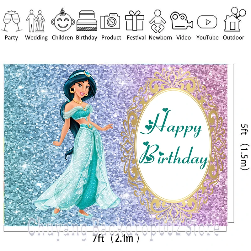 Disney Aladdin Jasmine Snow White Backdrop Photography Princess Baby Birthday Party Undersea Star Poster Backgrounds