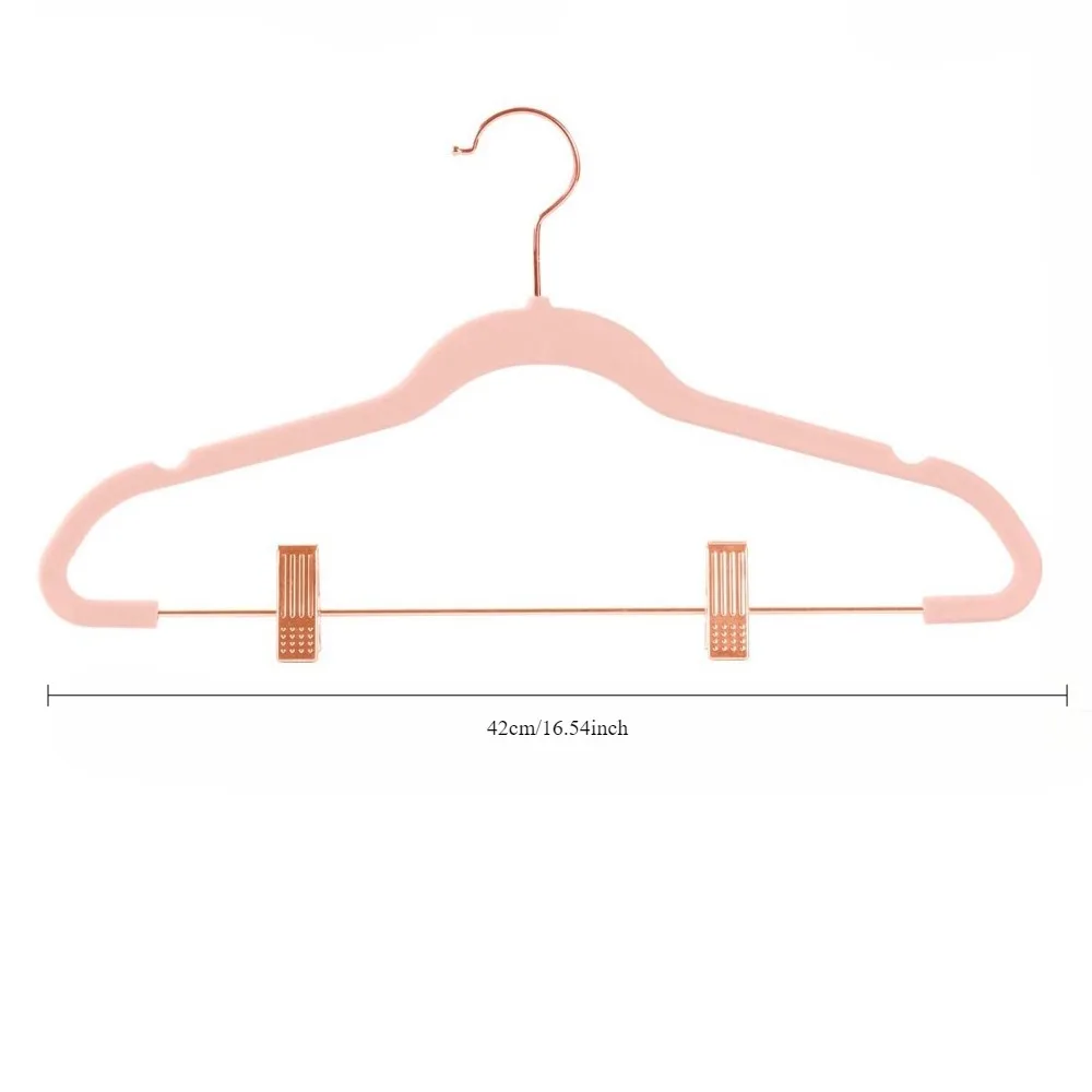 Space Saving Shirt Clothes Velvet Pants Slim Skirt Hangers with Clips Non Slip Felt Outfit Dress Hangers White Rose Gold Hooks