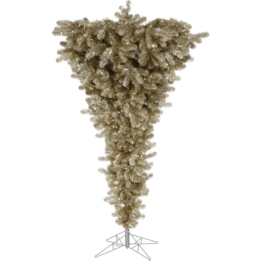 

75' Champagne Upside Down Artificial Christmas Tree with 500 Clear Lights, Christmas Decorations 2024