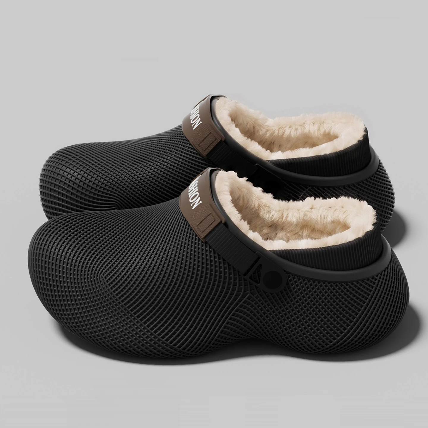 Winterfleece-gefütterte EVA-Clogs für Damen und Herren, 3 cm dicke Sohle, wasserabweisend, für drinnen und draußen, zum Hineinschlüpfen. – Detail 6