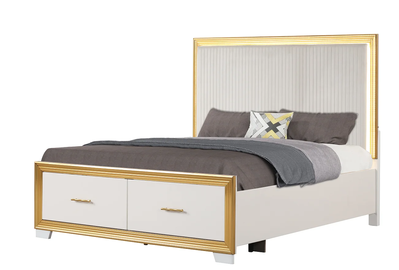#Contemporary Convertible 4PC Queen Bedroom Set With Solid Wood & Gold Finish