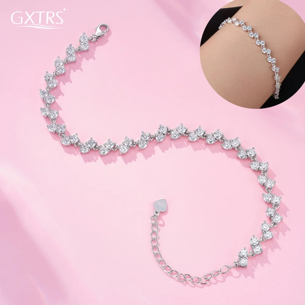 

GXTRS 3mm Full Moissanite Bracelets Women 925 Sterling Silver Elegant Lab Diamond Hand Chains Wedding Gifts No Fade Fine Jewelry
