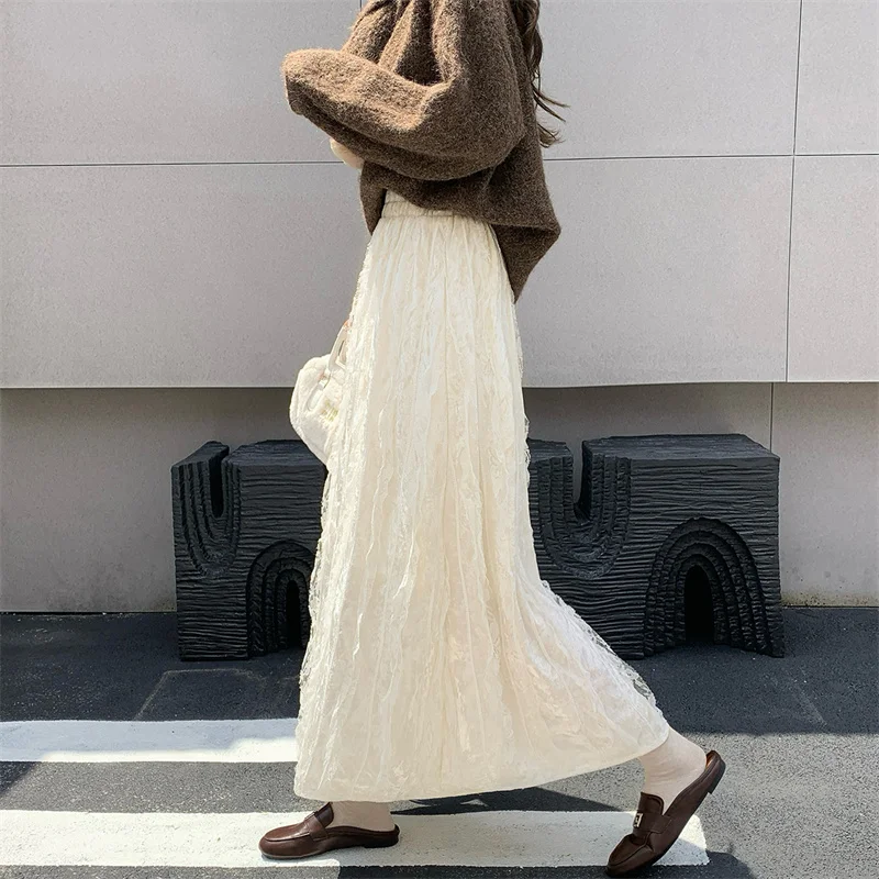 YZJNH 2026 Autumn/Winter New Half Skirt Women's Loose Large Half Skirt Velvet Lace Texture Versatile Half Skirt Women
