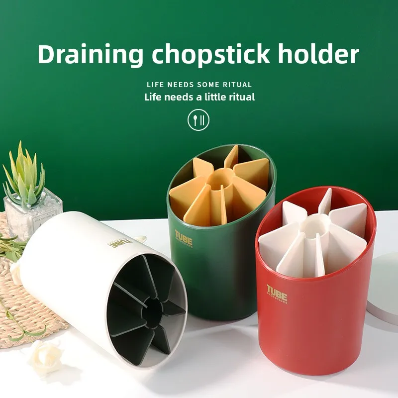 Household Japanese-style chopstick holder with drainage. Simple versatile kitchen storage container. Plastic compartmented cutle