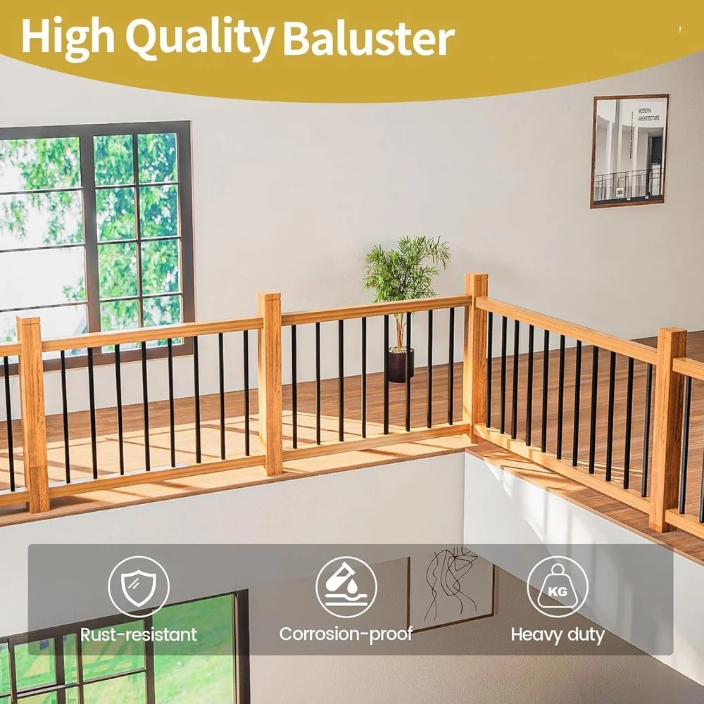 100 Pack 36in Black Metal Deck Balusters Hollow Rectangle Staircase Railing Spindles Rust Resistant Easy Install DIY Projects