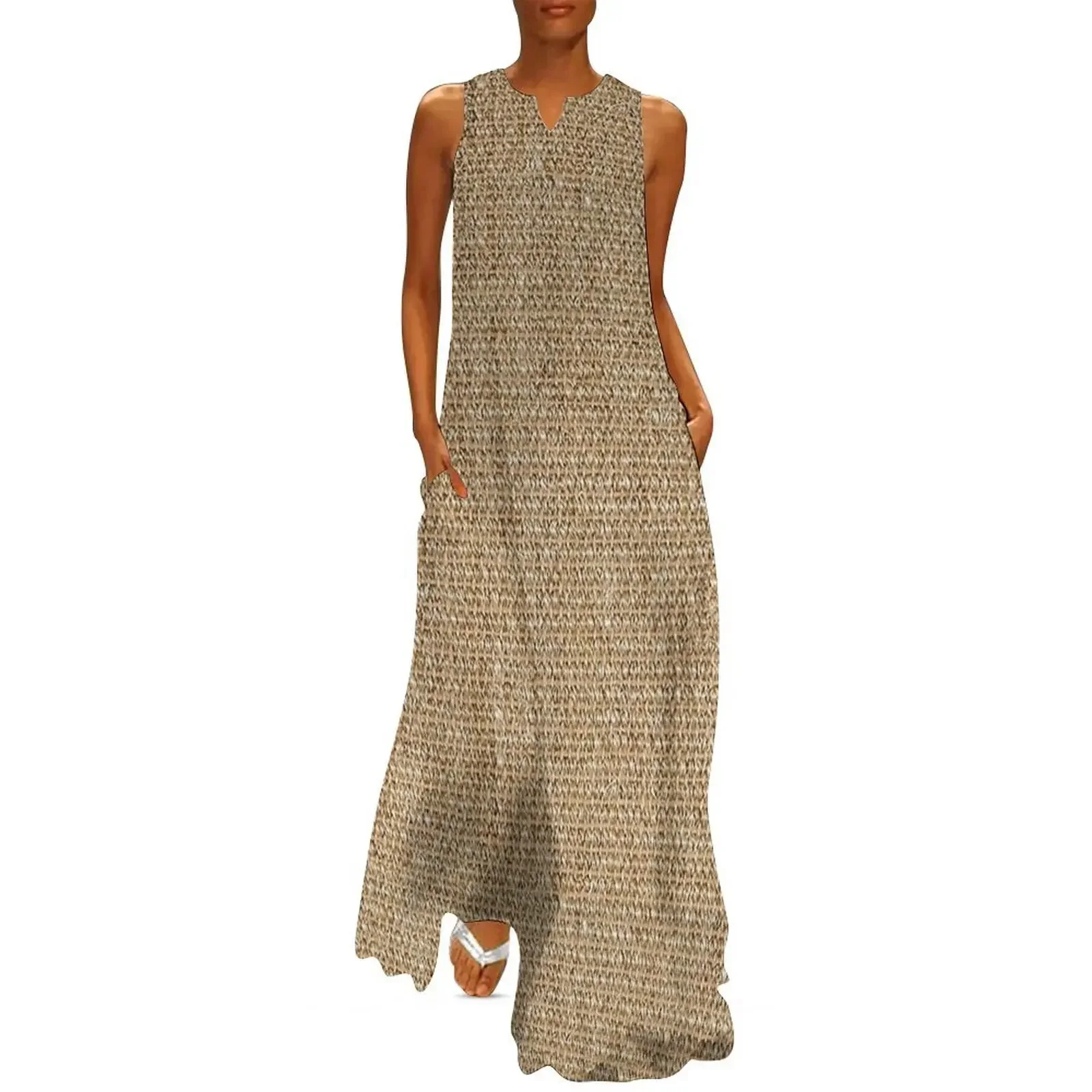 

Sisal Farm Style Sack Cloth Sackcloth Long Dress elegant chic women dresses promotion beach dress Dress