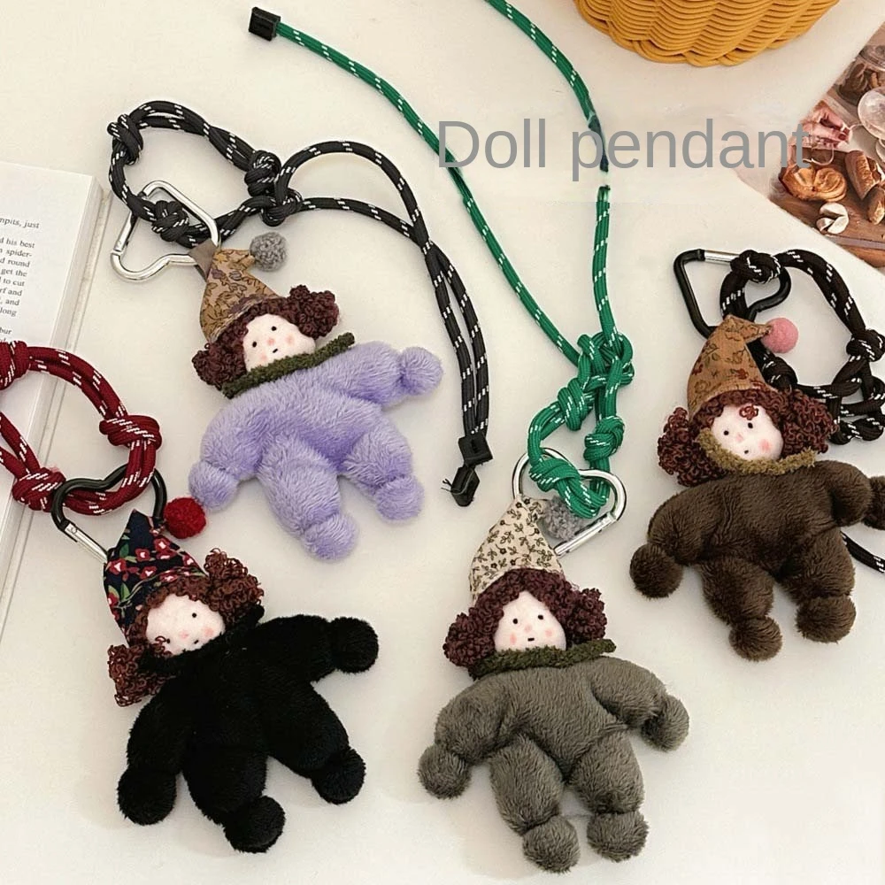 Korean Style Curled Girls Doll Pendant Car Keyring Decoration Plush Curly Hair Doll Keychain Soft Cartoon