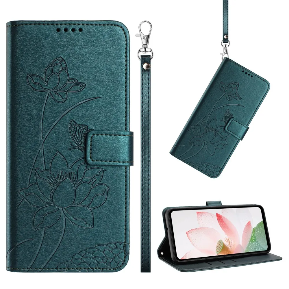 Funda tipo folio para Motorola MOTO Edge 70 Pro, Edge 50 Fusion, Edge 60 Stylus, con ranura para tarjetas, diseño de flor de loto, correa de mano y función de billetera.