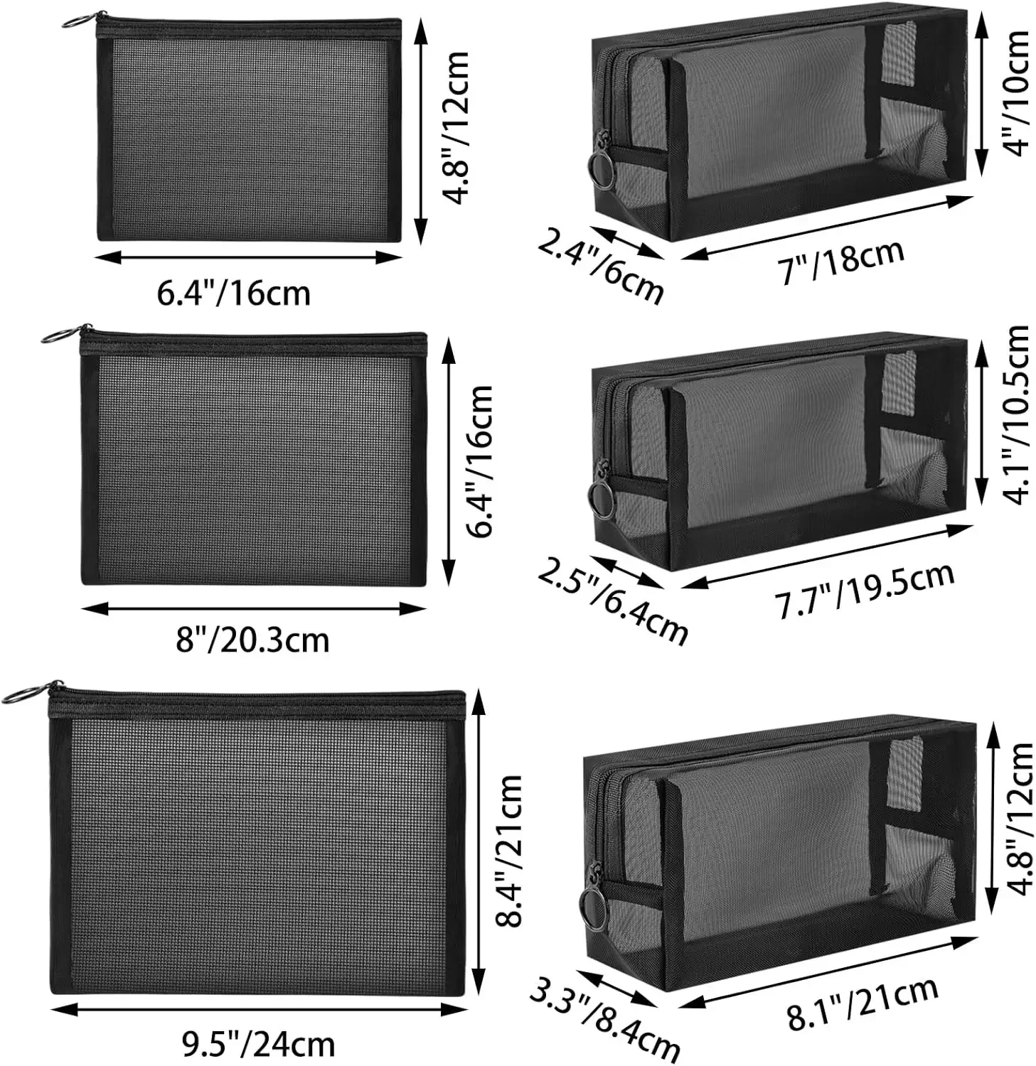 Bolsa de cosméticos de malla, bolsa de maquillaje portátil, bolsa de aseo de viaje para organizador de maquillaje, accesorios de viaje para el hogar y la Oficina, 6 piezas M