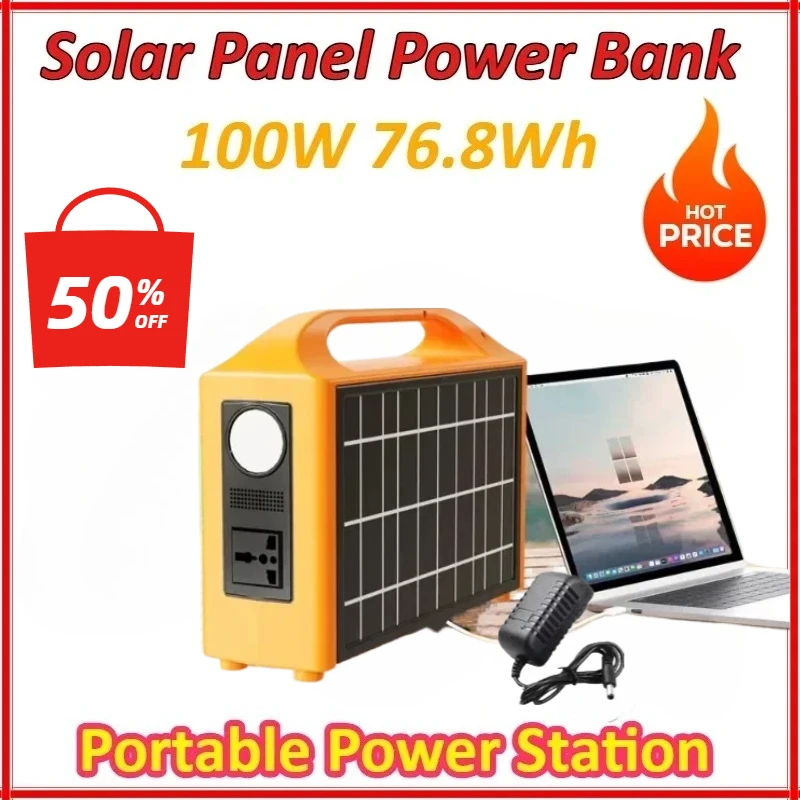 New Solar Generator Mobile Power Station 100W Portable Power Station 110V/220V 76.8Wh with Solar Panel Power Bank for Camping