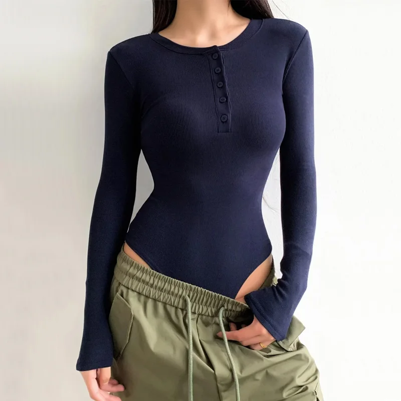 Women's Henley Long Sleeve Bodysuit In Rib