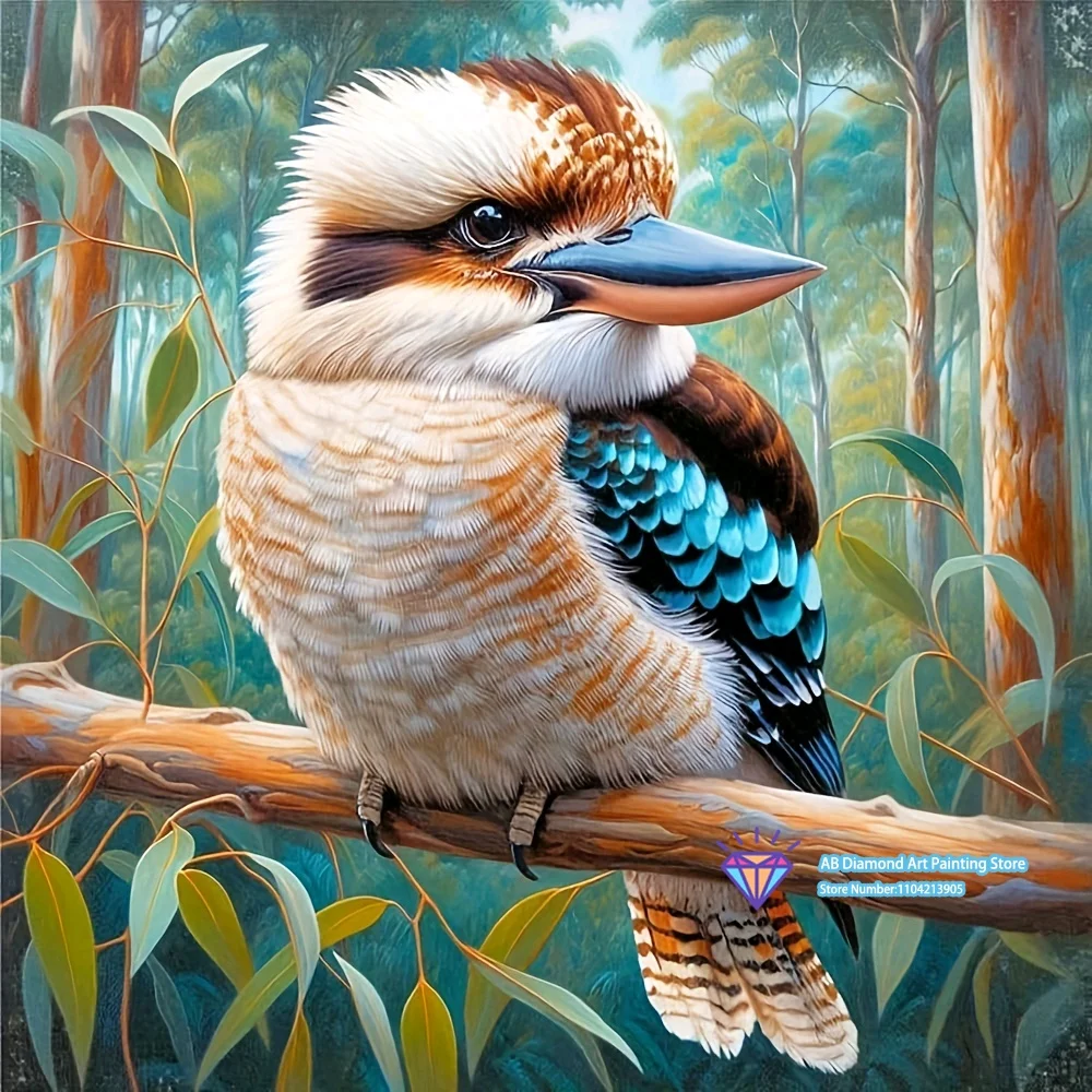 Forest Kookaburra Bird On Branch 5D DIY Diamond Painting Set with Square and Round Diamonds Handmade Crafts Home Decor Gifts