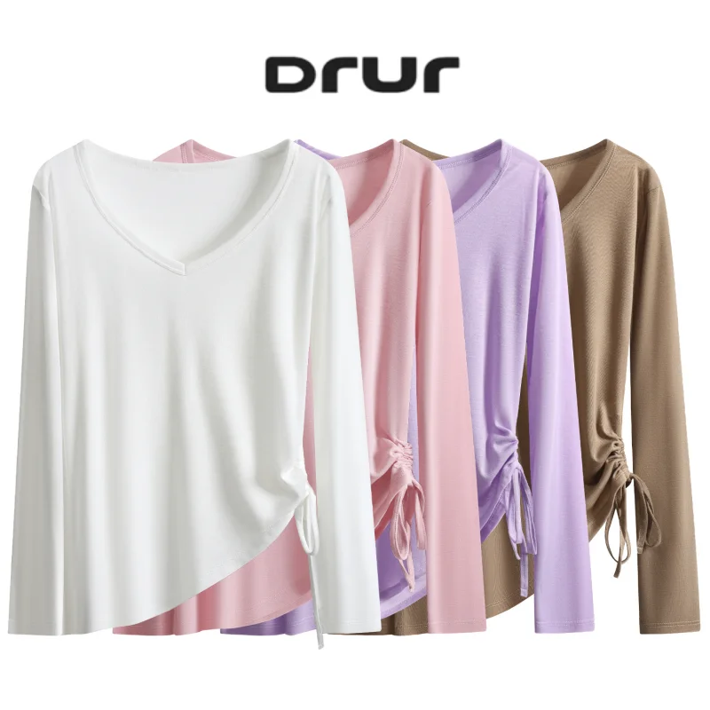 DRUR Ruched Side Yoga Tops for Women Lightweight Loose Workout Athletic Shirts With Long Sleeve Thin Sun Protection Cover-Up​