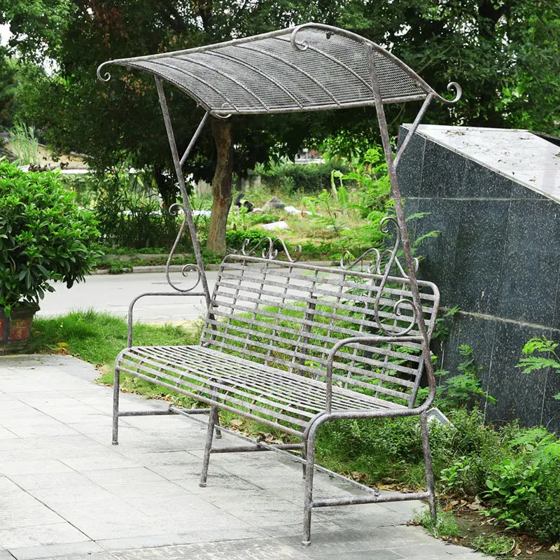 Foreign order retro and old outdoor wrought iron leisure seat outdoor courtyard double back bench chair villa decoration