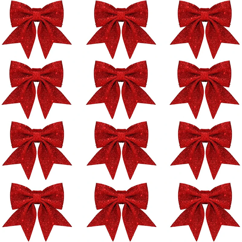 12Pcs Bows Christmas Decoration Xmas Tree Bowknot Ornaments for Home Room Decor Happy New Year Navidad 2026 Gifts Accessories