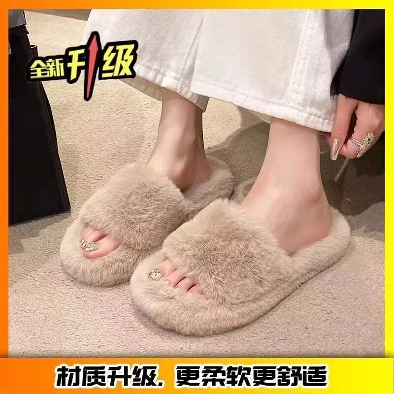 شباشب مجعدة لخريف وشتاء 2025 للنساء على الطراز الكوري على الطراز الكوري للخروج بكعب منخفض مفتوح من الأمام شباشب فروي بسيطة #4