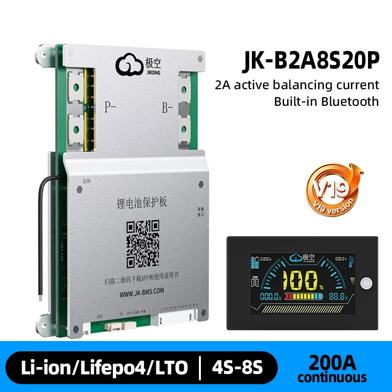 JK BMS 200A JIKONG BMS JK-B2A8S20P With BT BMS 4S 5S 6S 7S 8S 12V 24V Active Balance 2A BMS Lifepo4 Lithium Li-on Battery BMS