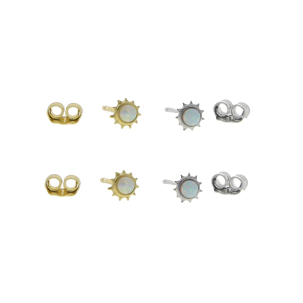 White Fire Opal CZ Star Sun Earrings for Women 925 Sterling Silver Minimal Delicate Bezel Setting Stud Ear Jewelry