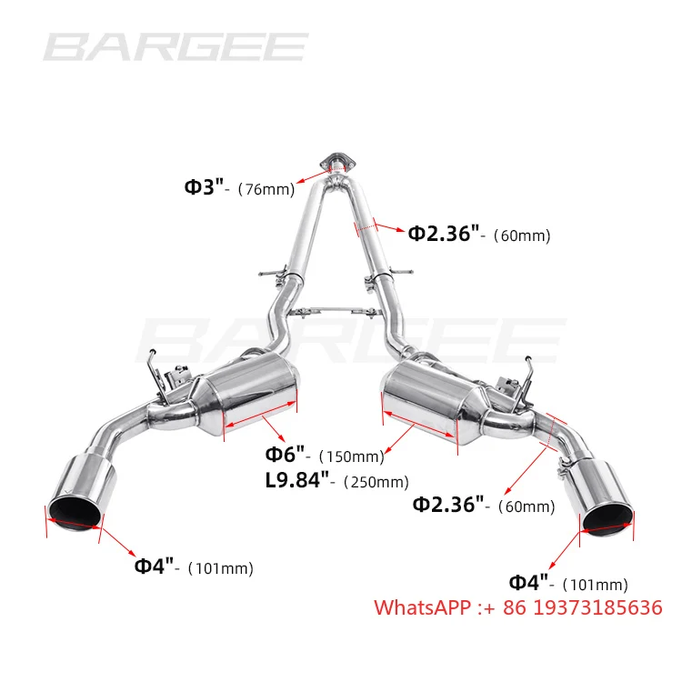 Bargee 4 "SS304 Silenciador de escapamento de pontas CATBACK para Infiniti Q50 2.0T 2014 ~ UP Silenciador Del Escspe Trasero Del