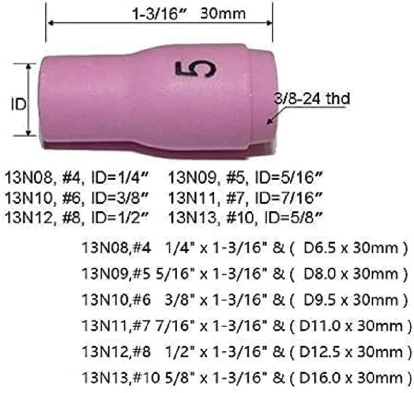 TIG Alumina Nozzles 13N09 5# Fit TIG Welding Torch Consumables SR PTA DB WP 9 20 25 Series,10PK