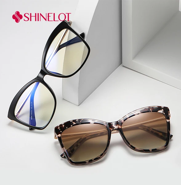 

SHINELOT 95656 Women'sCat's Eye polarized magnetic dual color glasses anti blue light myopia hyperopia prescription glasses