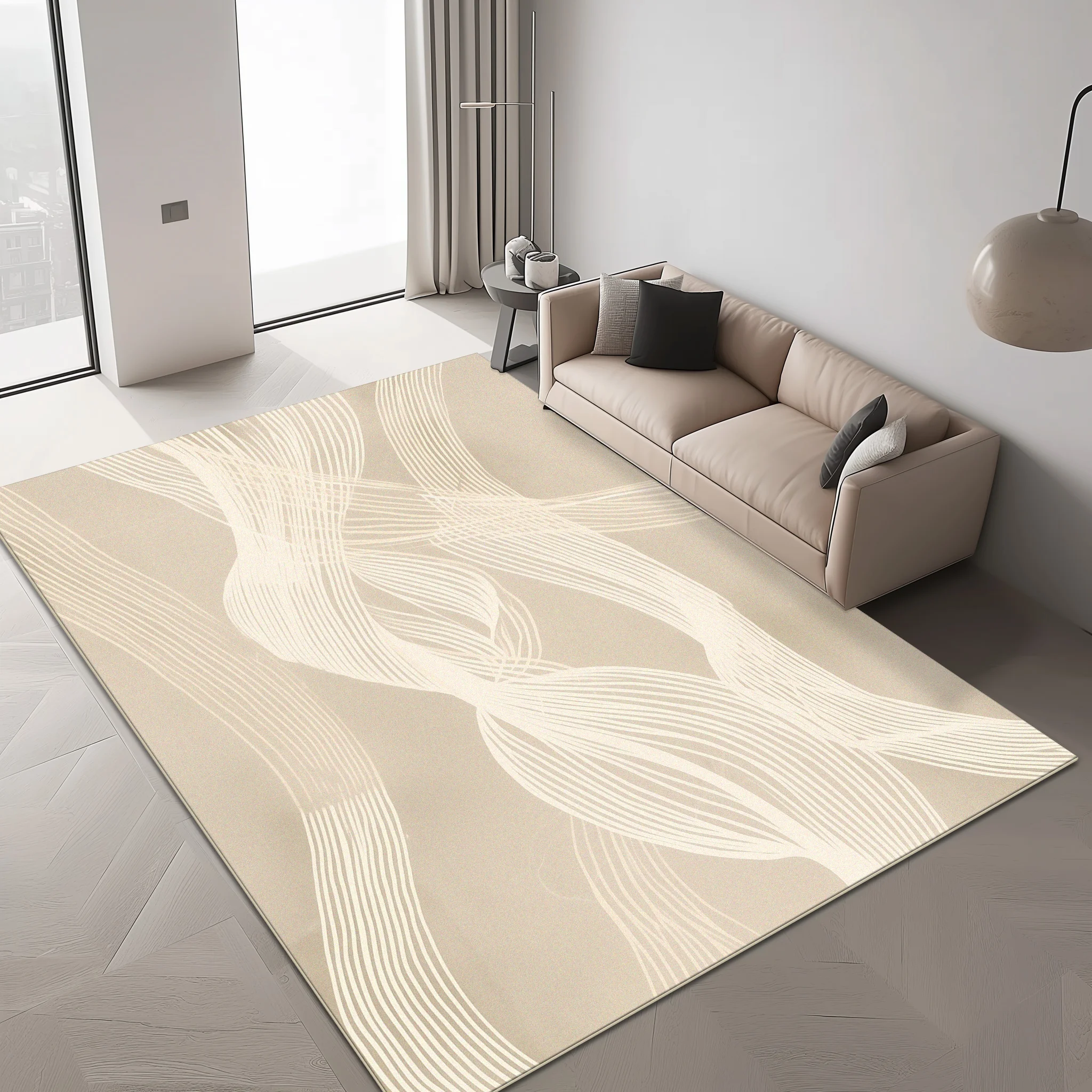 Japandi Nordic Minimalist Living Room Rug Light Beige Soft Foldable Non-slip Bedroom Floor Mat Home Decor Easy Clean Big Carpet
