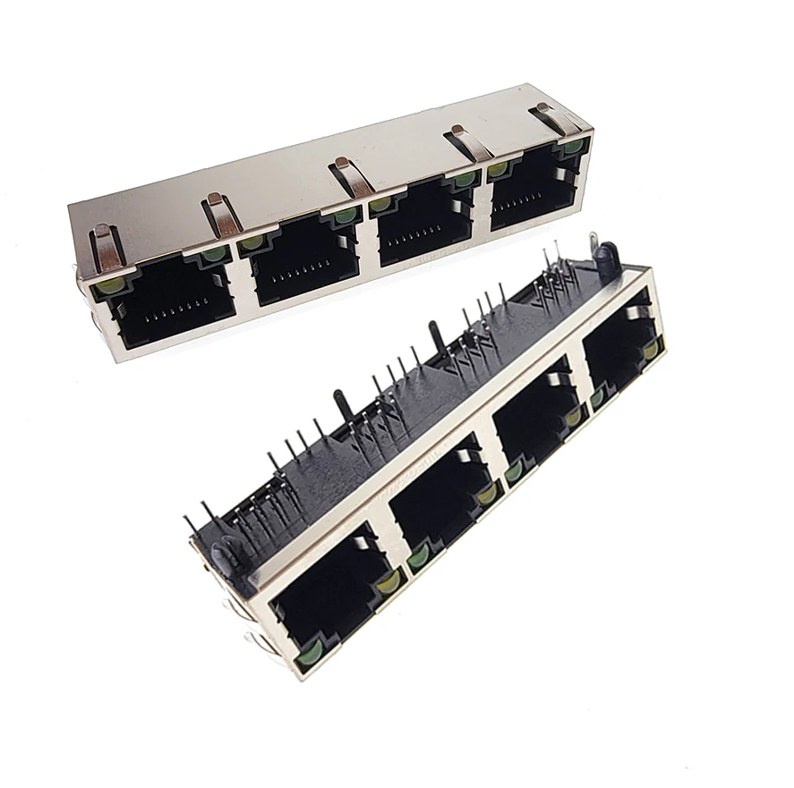 2PCS Metal RJ45 Network Jack PCB Vertical Female Socket Connector DIP 1X4 with LED Network Jacks for Enhanced Networking