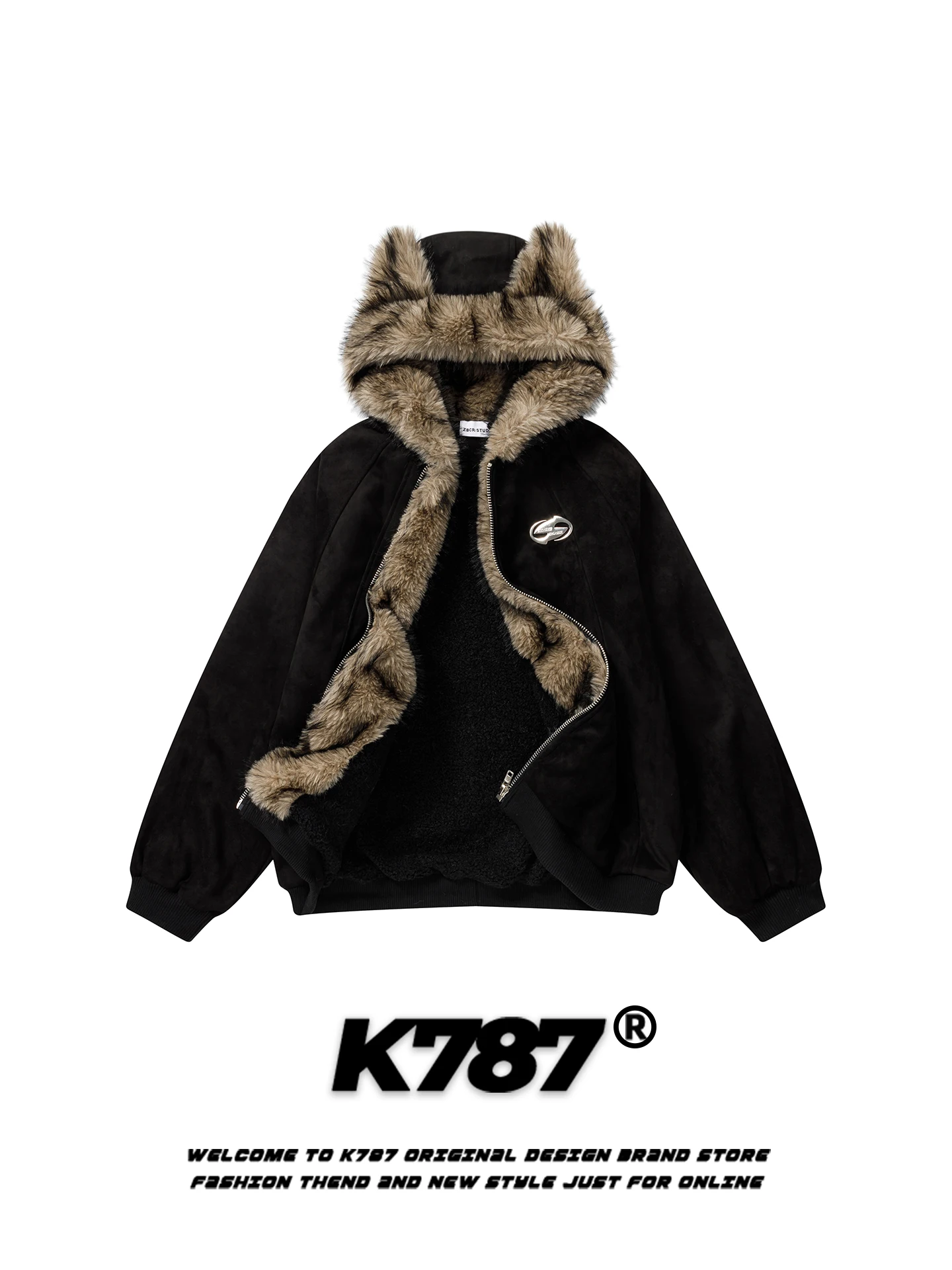 

Мужская утепленная куртка K787 в американском ретро-стиле из замши с капюшоном, на флисовой подкладке, для пар, молодежная, повседневная