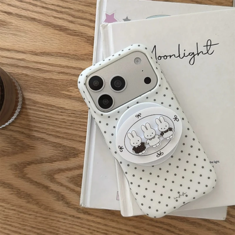 Miffy Kawaii Anime Ins Style Korean Style Minimalist Black Wave Point Magnetic Attraction Support for IPhone17promax Simple Cute