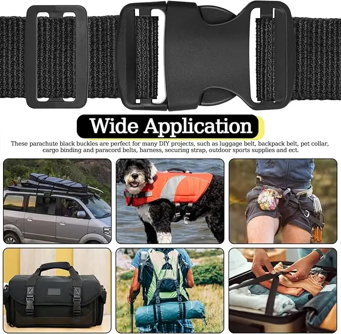 2/5/10 مجموعات 15/20/25/32/38 مللي متر أبازيم بلاستيكية سوداء ضبط الإصدار مشبك لحقيبة حزام حلقة تسلق كليب Tir-Glide المنزلق المشبك