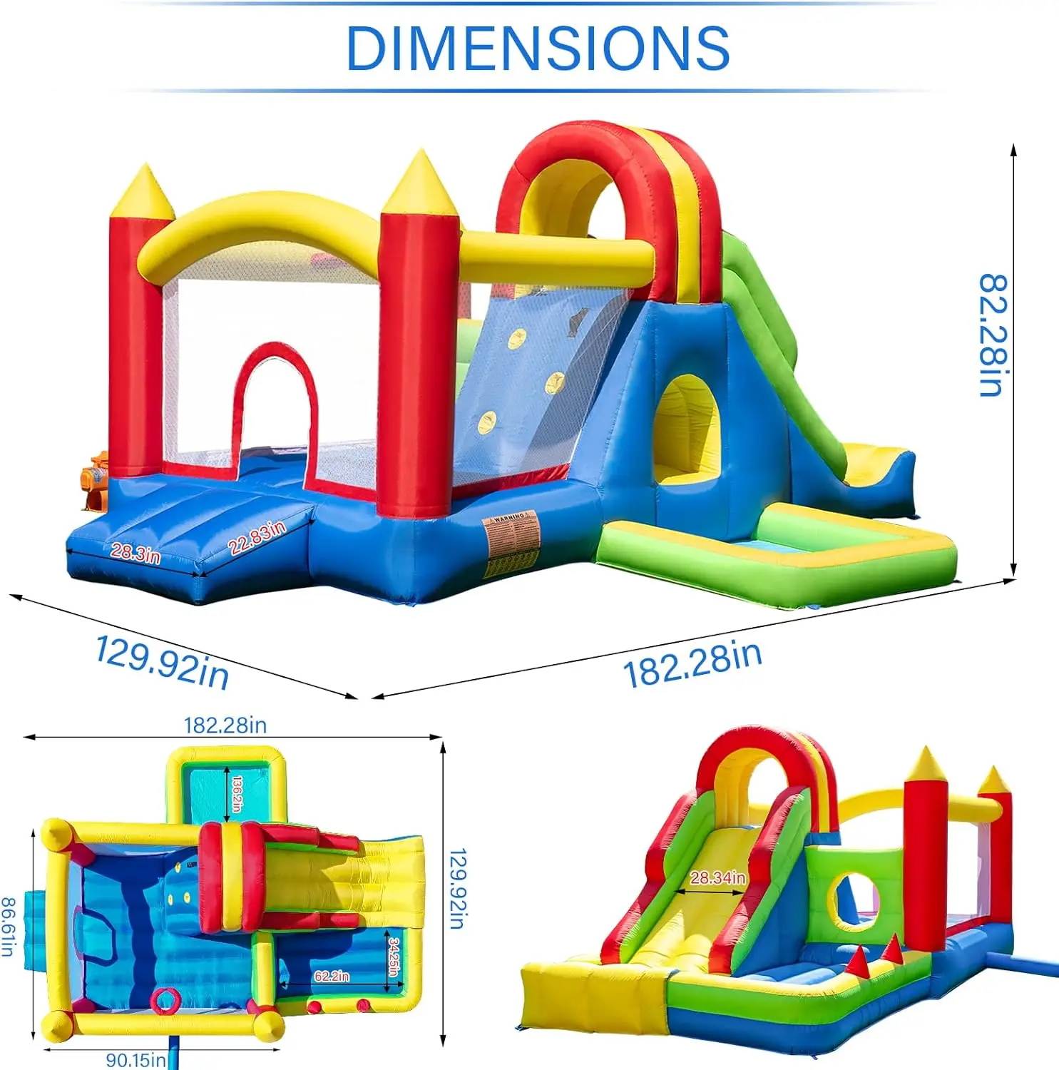 Großes Hüpfhaus für große Kinder – aufblasbarer Spielplatz mit hoher Rutsche, Kletterwand, Wasserbecken, Hüpfballgarten, Tunnel, Rin