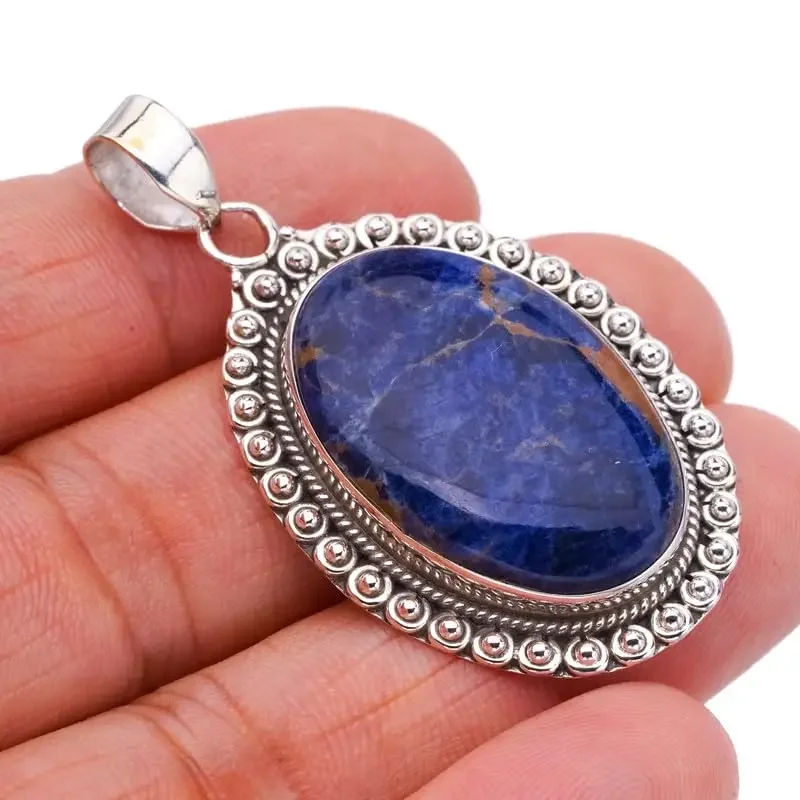 

Hesy® Natural Sodalite Handmade 925 Sterling Silver Pendant 2" F4450