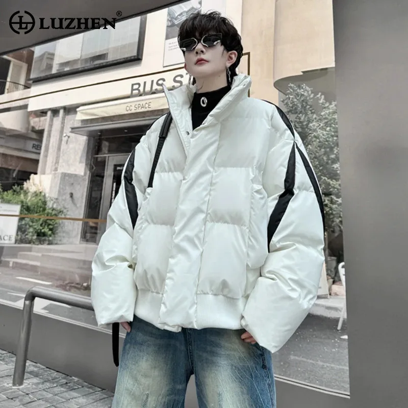 LUZHEN Color Contrasting Baggy Padded Jackets Men Two Color Patchwork Design Stylish Casual Stand Up Collar Cotton Coats LZ6638