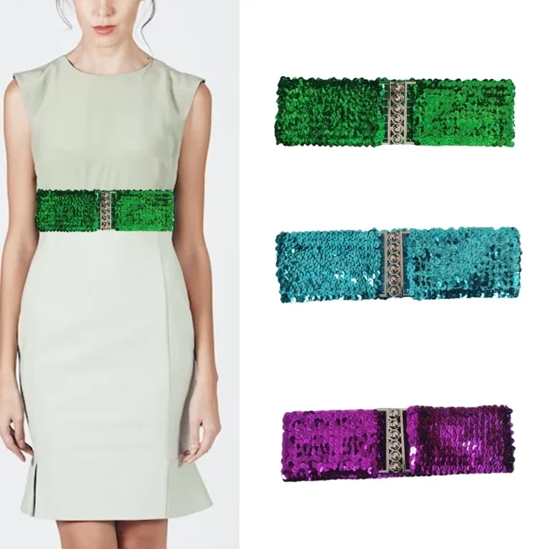 Female Sequins Waist Belt Fashion Elastic Waspie Belt Universal Waspie Dress Decorative Accessories Glittering Waistband