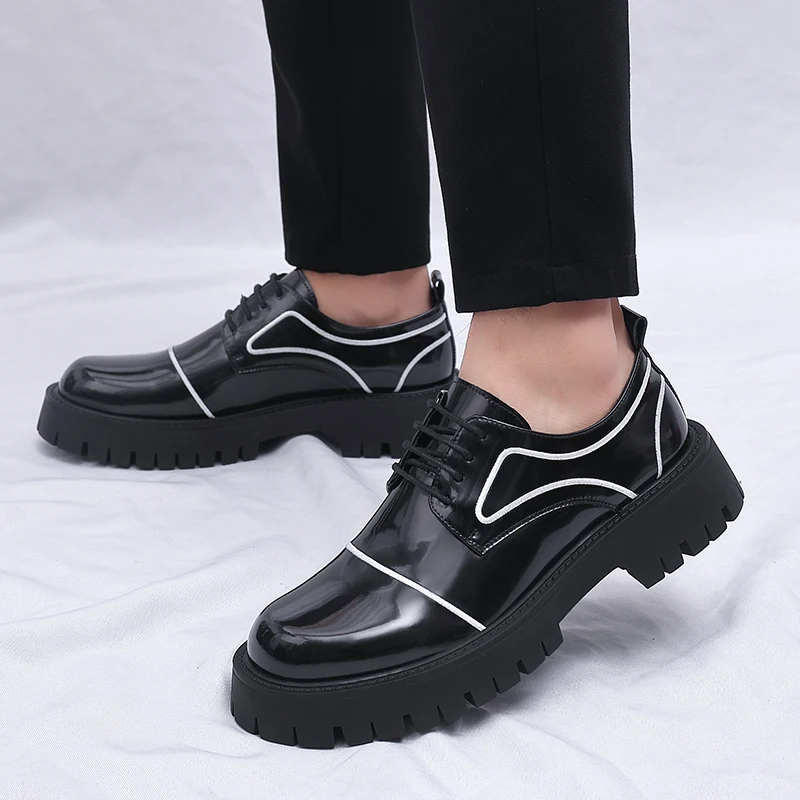 

Мужские роскошные лоферы на платформе с толстой подошвой, повседневная обувь, новые деловые черные кожаные туфли, мужская обувь для парикмахера