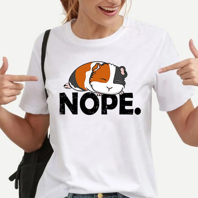 Guinea Pig Nope Printing T-Shirt Women Men Summer Tees Round Neck T-Shirt