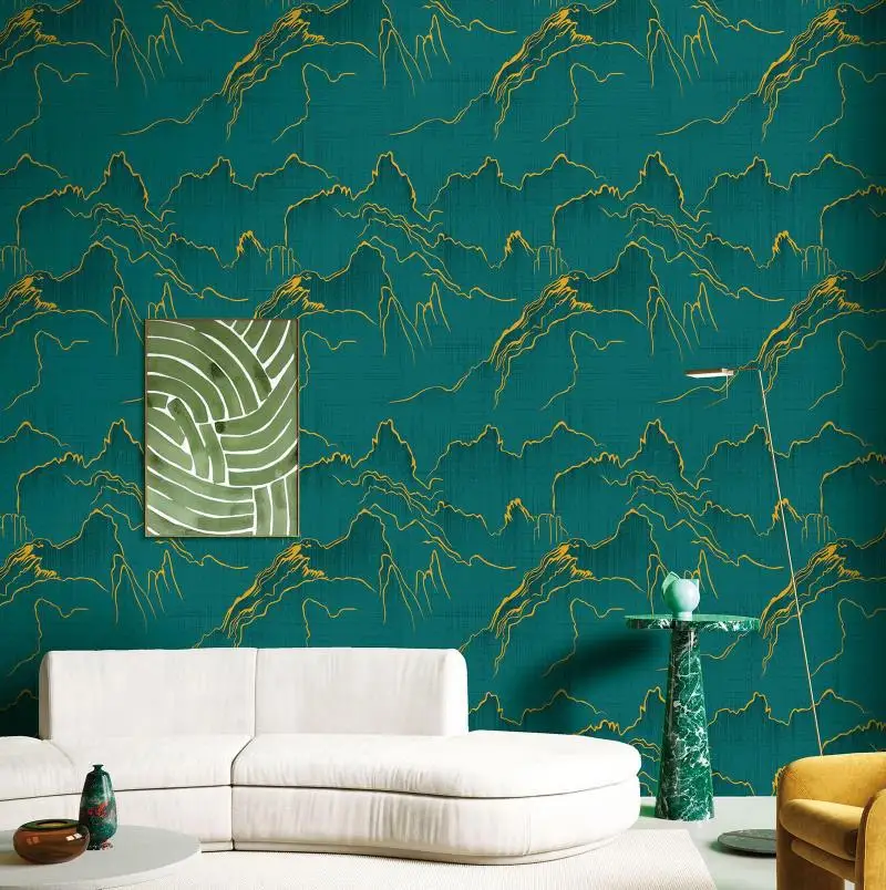 3D النمط الصيني الذهب احباط المشهد خلفية مقاومة للماء للفيلا فندق مطعم غرفة المعيشة خلفية PVC ورق حائط في #2