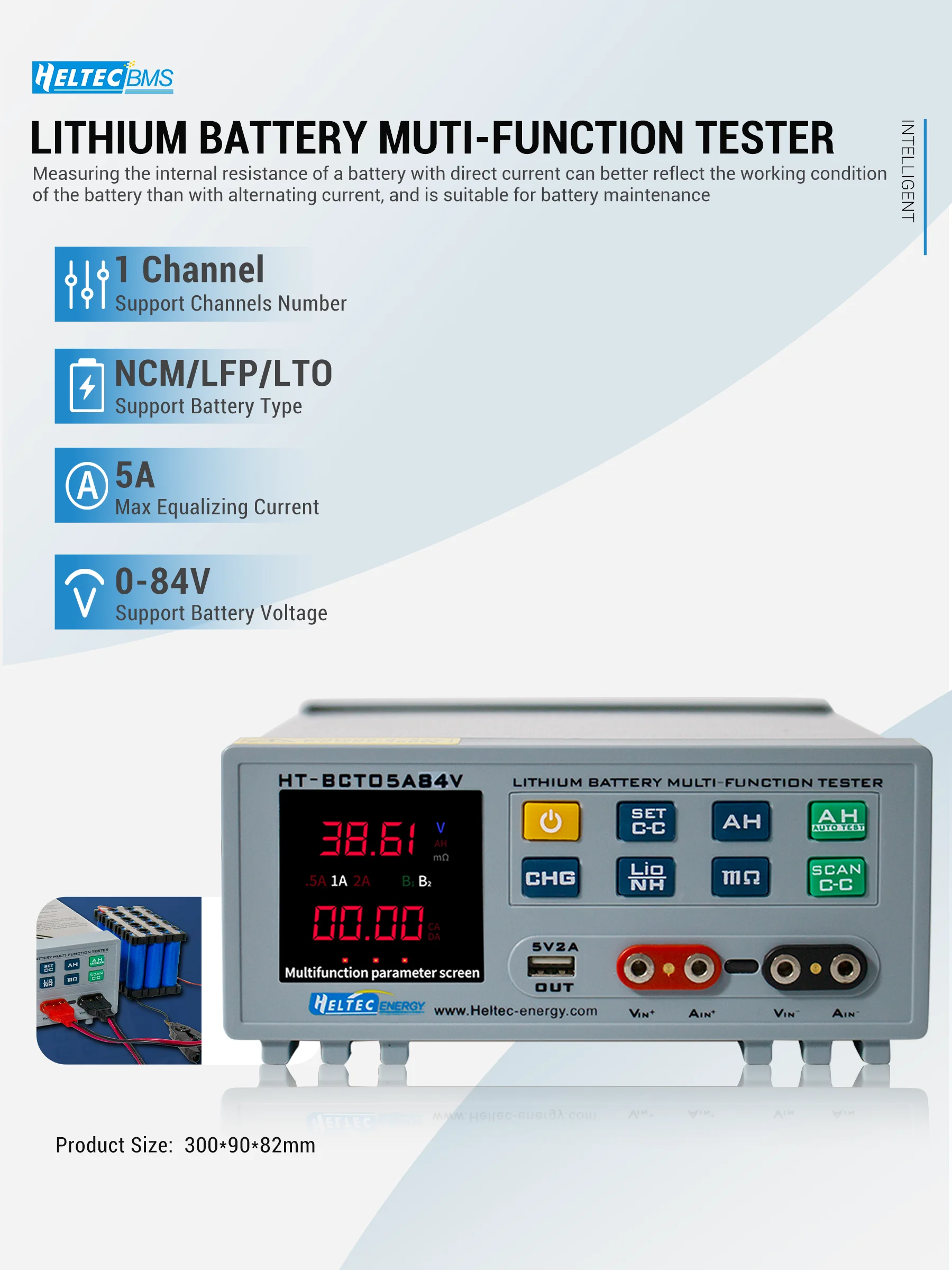 Heltec 12V/24V/36V/48V/60V Lithium batterijpakket capaciteitstester /Lipo/Lifepo4 batterijontlader/lasttester/spanningstest 0-84V - afbeelding 2