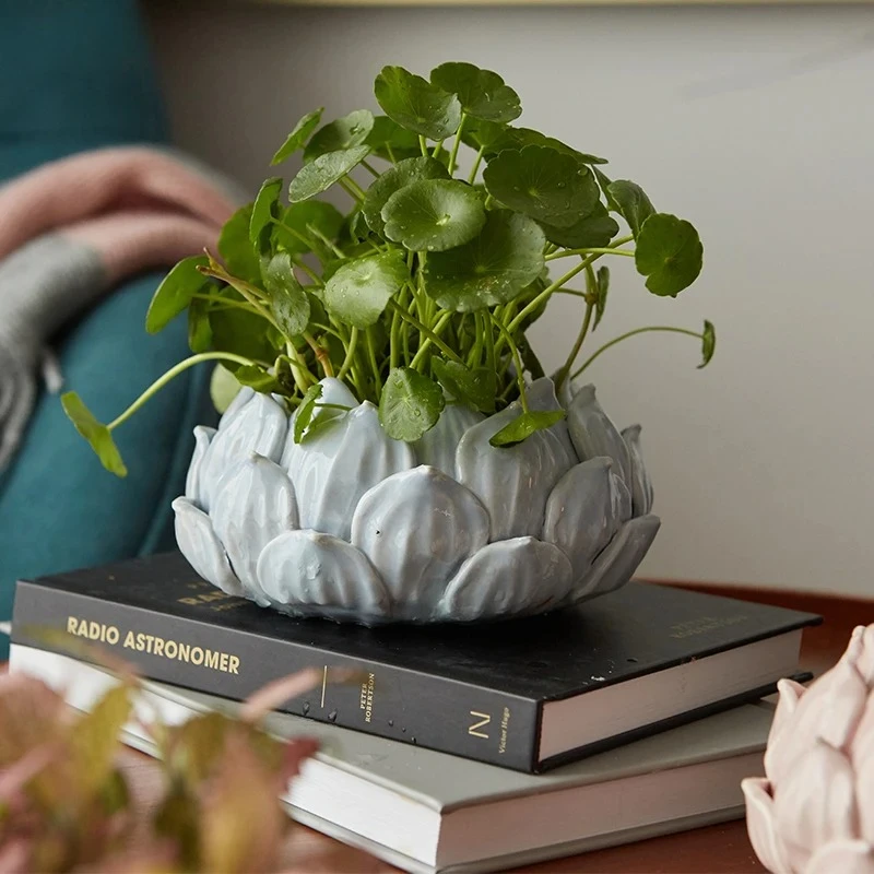 Creative Ceramics Lotus Lotus Storage Tank Bowl Succulent Flower Pot Remote Control Key Groceries Organize Box Decorative Storag