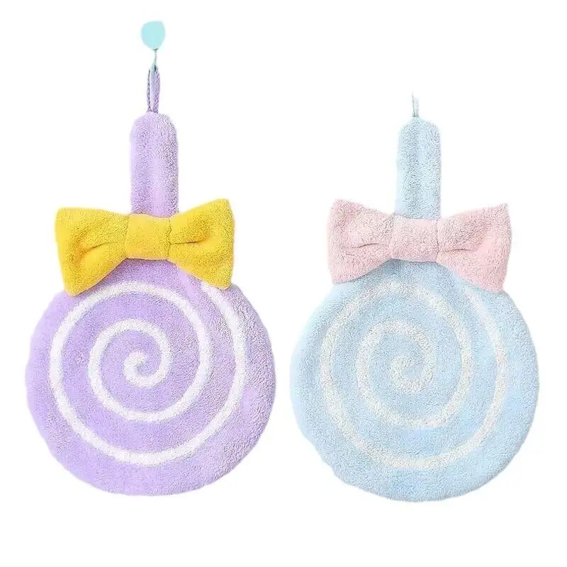 Cartoon Lollipop Coral Velvet Hand Towel Soft Absorbent Microfiber Kitchen Bathroom Cloth