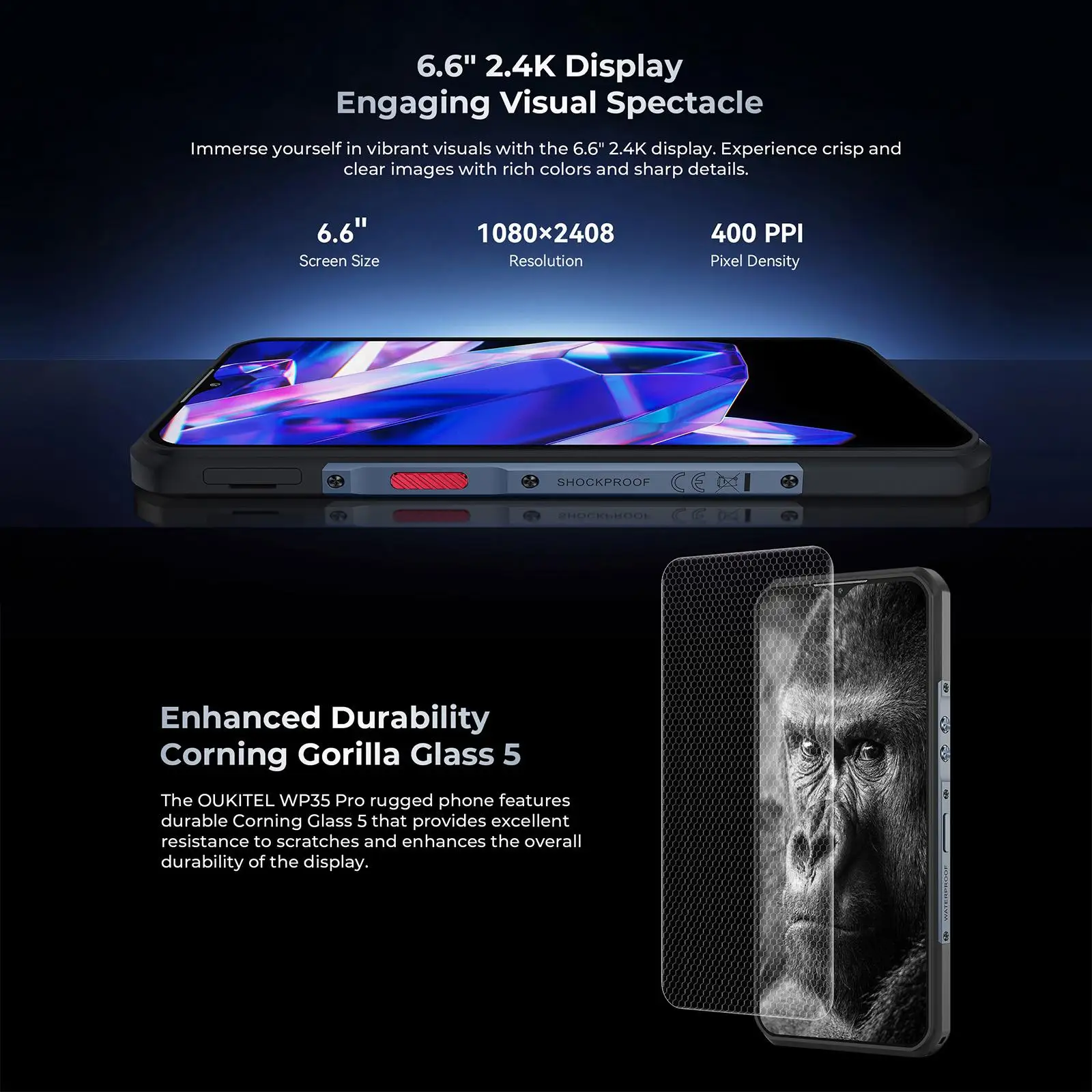 Oukitel WP35 Pro 5Gสมาร์ทโฟนที่ทนทาน 12GB + 512GB 6.6 นิ้วFHD + จอแสดงผลIPS Octa Core 11000MAhแบตเตอรี่ 64MPกล้องAndroid 14 NFC