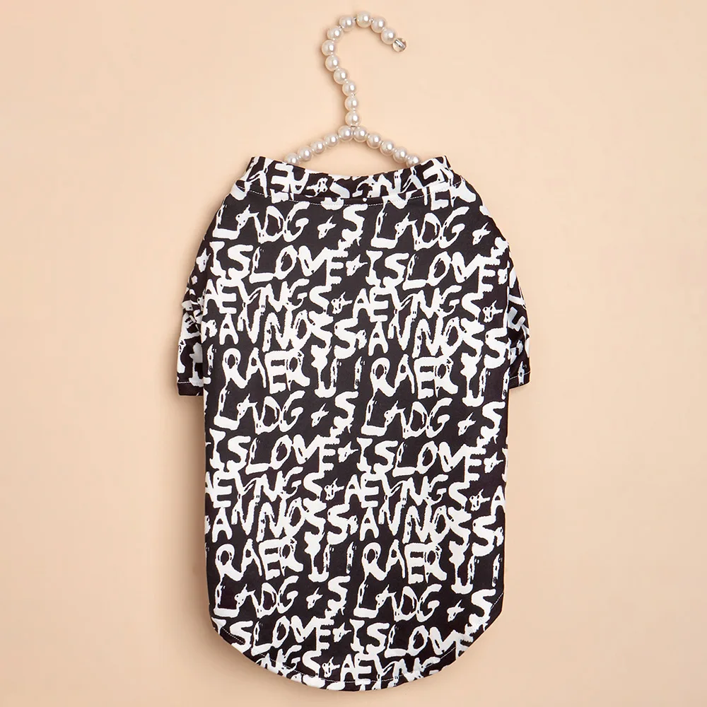 Instagram Style Black White Letter Graphic Pet Tee, Summer Cute Small Breed Dog & Cat Shirt, Trendy Fashion Puppy Kitten Clothes