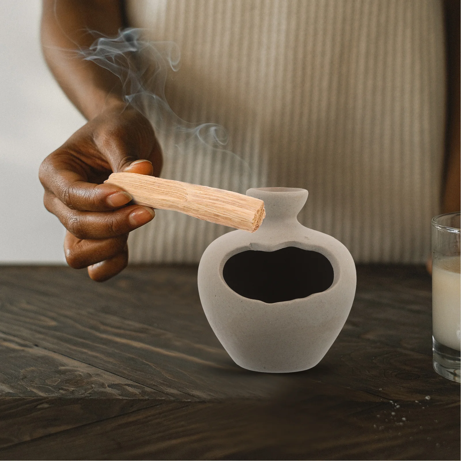 Soporte de quemador de palos de Palo Santo de cerámica, soporte de salvia hecho a mano, plato de chimenea de incienso, accesorio de relajación