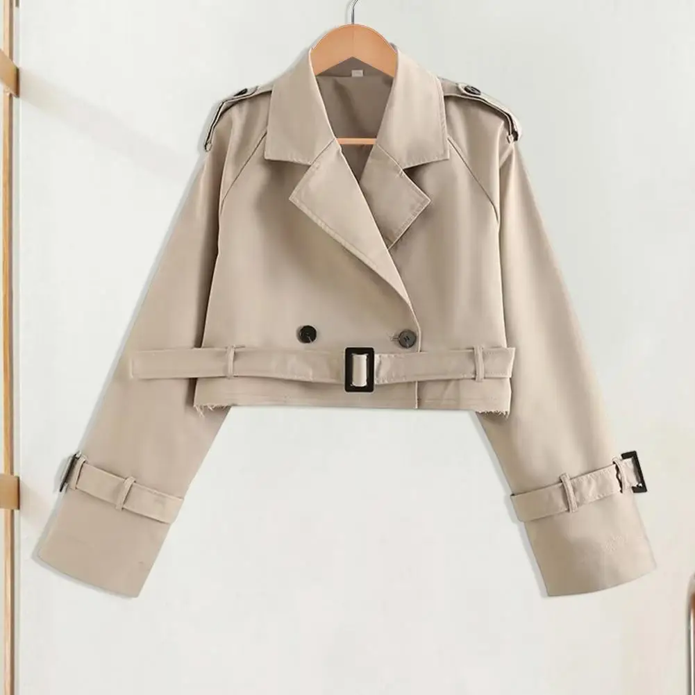 

Women Solid Color Jacket Stylish Women's Short Jacket with Turn-down Collar Belt Decor Ripped Edge Detail Solid Color for Fall