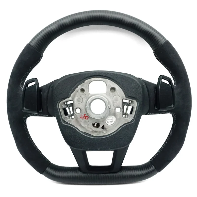 For Audi Steering Wheel Horn Cover A6 C8 A7 RS Mark Matte Carbon Half Suede With Button Paddles Heated Decorative Cover