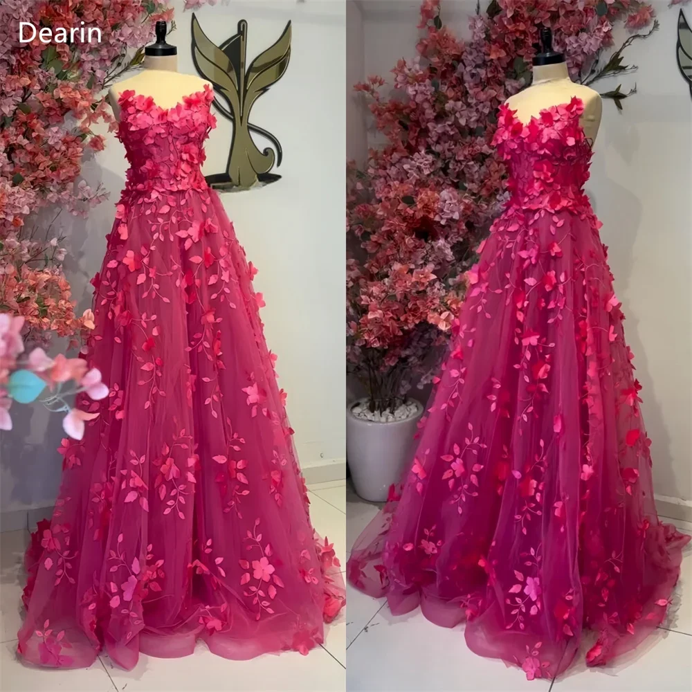 Customized Saudi Arabia Dearin Strapless A-line Floor Length Skirts Layered Draped Tulle Sleeveless Applique Flower Bespoke Occa