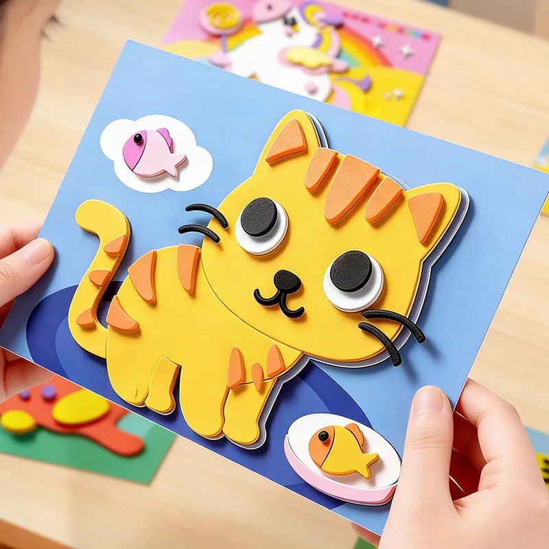 Children's 3D Stickers, 10 Random Sheets, Single-Use, Handmade Eva Craft Decals, Animal Shapes, Suitable for DIY Projects, Educational Crafts | 3D Decals | Children's Educational Science and Education Toys