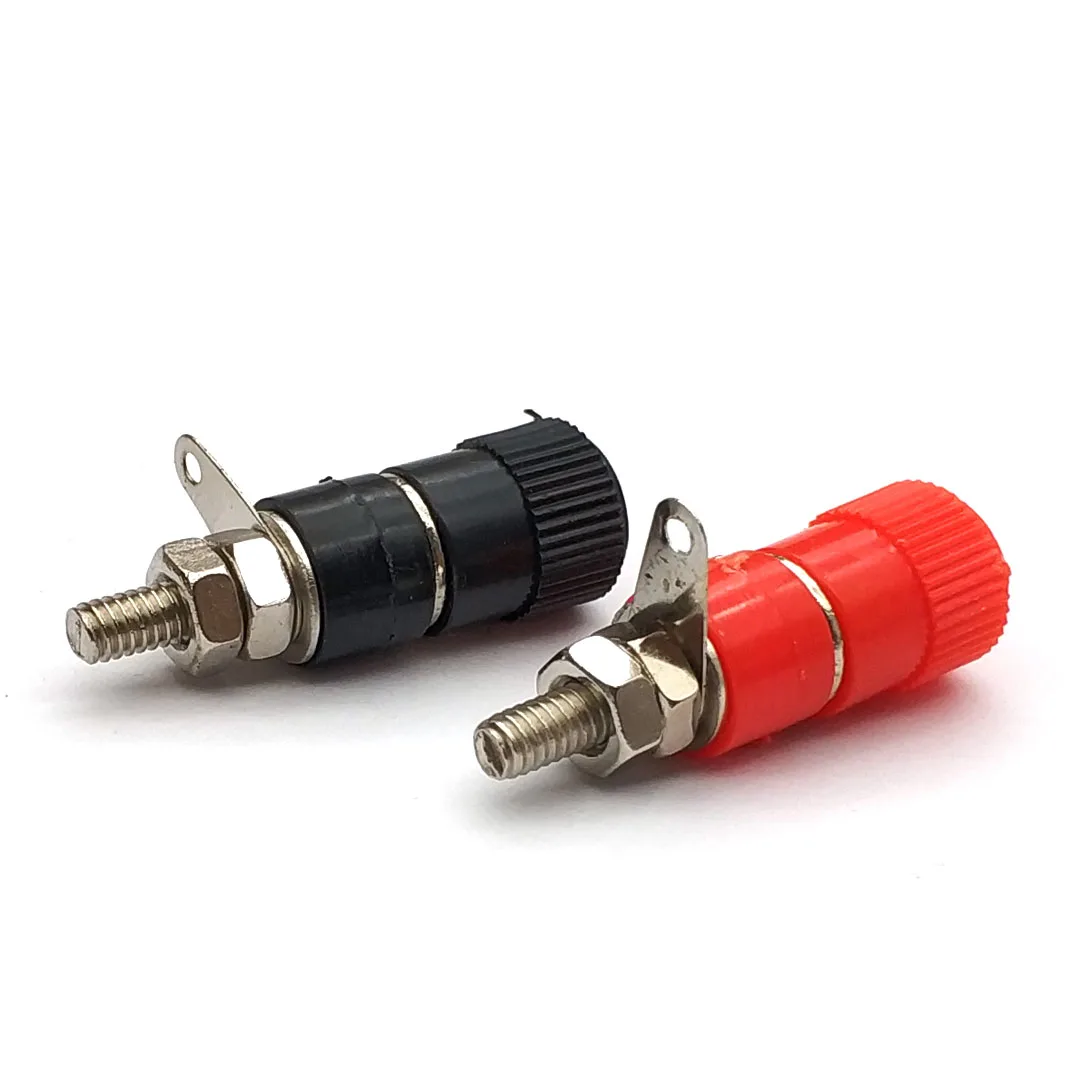 Enchufe Banana profesional de 4mm, tuerca de poste de encuadernación, conector Banana, niquelado para enchufe Banana de 4mm, color rojo y negro, JS-910B