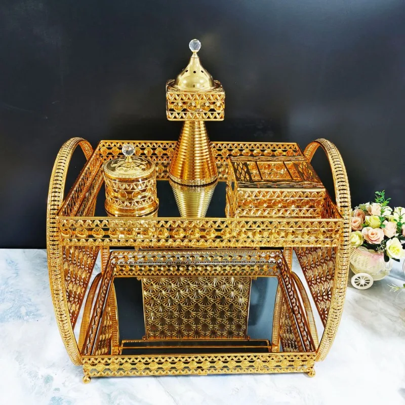 Middle Eastern Arabian Incense Burner Luxury Home Decor High-end Glass Metal Ornaments Living Room Decorative Ornament Set